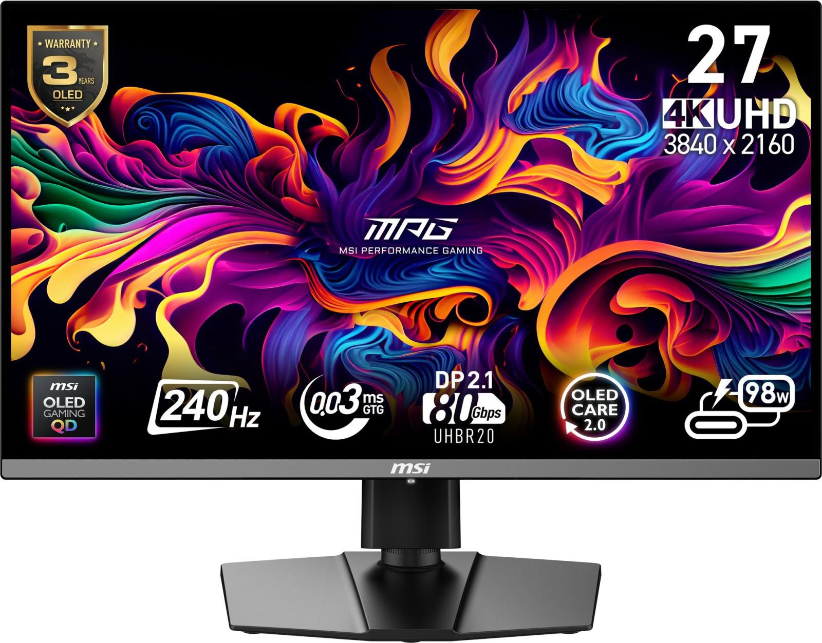 MSI MPG 272URXDE QD-OLED, 67,3 cm (26.5"), 3840 x 2160 px, 4K Ultra HD, QD-OLED, 1 ms, Čierna