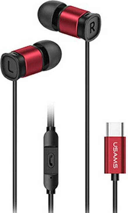 USAMS EP-46 - Stereo slúchadlá USB-C (červené)