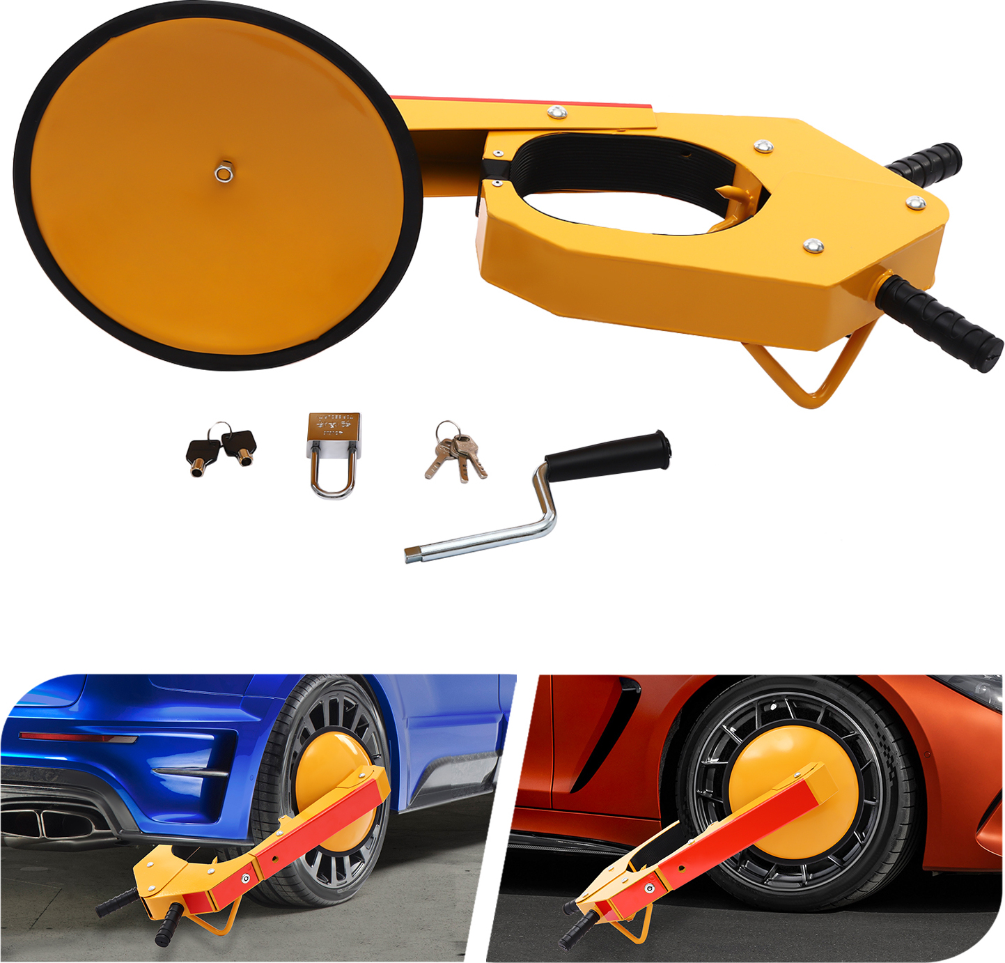 GreatDEshop2021 Radkralle Wegfahrsperre, Anhänger-Radschloss, Reifenkralle, Radklemme, Gelb QCJLYN-001100-WL