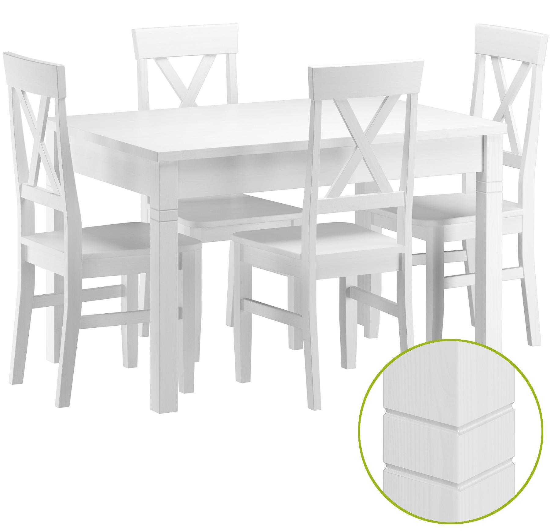 Erst-Holz Repräsentative Essgruppe mit Tisch und 4 Stühle Kiefer Massivholz waschweiß 90.70-51 B W-Set 23