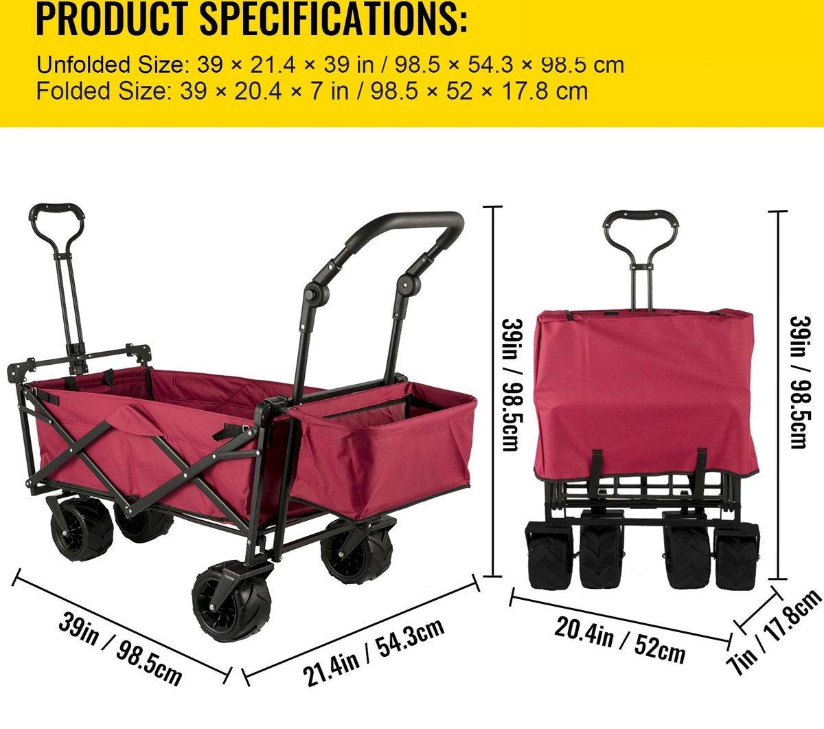 Selius Faltbarer Bollerwagen - Bollerwagen - Bollerwagen für Kinder - Faltbarer Bollerwagen mit massiven Reifen