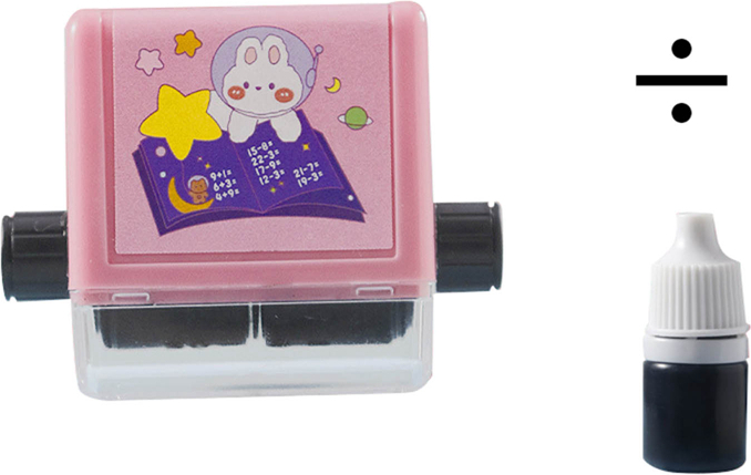 Ljianglishnw Roller Digitaler Lehrstempel, Mathe Rollstempel, Wiederverwendbar Mathe Stempel Roller, Berechnung Roller Stempel für Division mit 1 Flasche Tinte Rosa