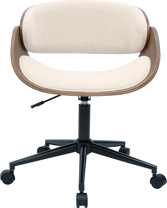 Miliboo - Drehstuhl aus dunklem Holz und beige Textur-Veloursstoffen BENT