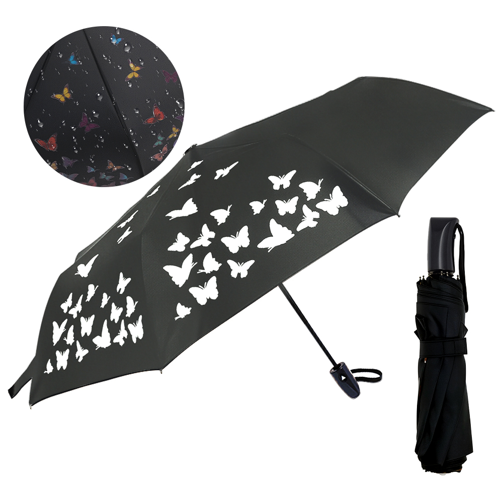 ESUN Taschenregenschirm Regenschirm, Umbrella Schirm mit Farbwechsel Regen Taschenschirm