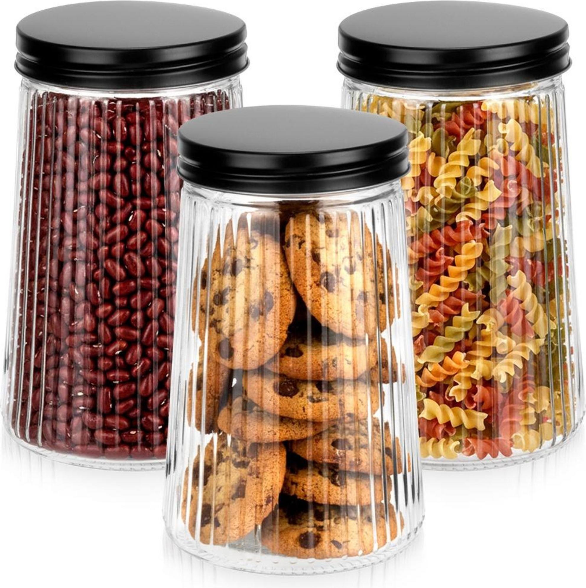 Vilde | Lebensmittelbehälter - 3 Stück - Behälter zur Aufbewahrung von losen Produkten - mit Schraubverschluss - aus Glas - 1 l