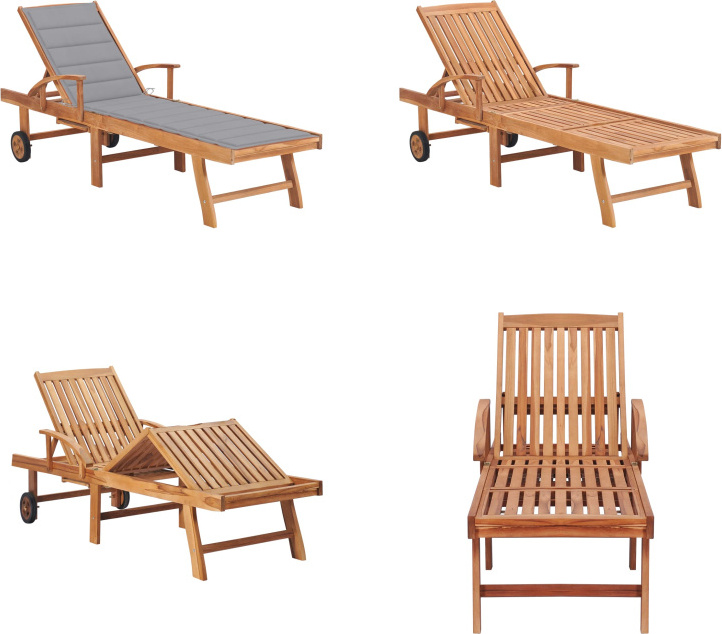 vidaXL Lehátko s vankúšom sivé z masívneho teakového dreva - Lehátko - Lehátko - Ležadlo na terasu - Ležadlá na terasu