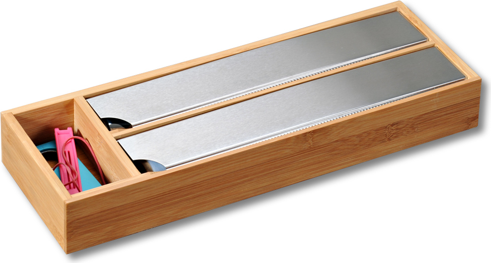 KESPER Folienspender Bambus Küchenhelfer 5804013 – 39,5 x 13 x 5,5 cm, mit Abreißkante & Fach für Clips, für Küchenfolien bis 30 cm