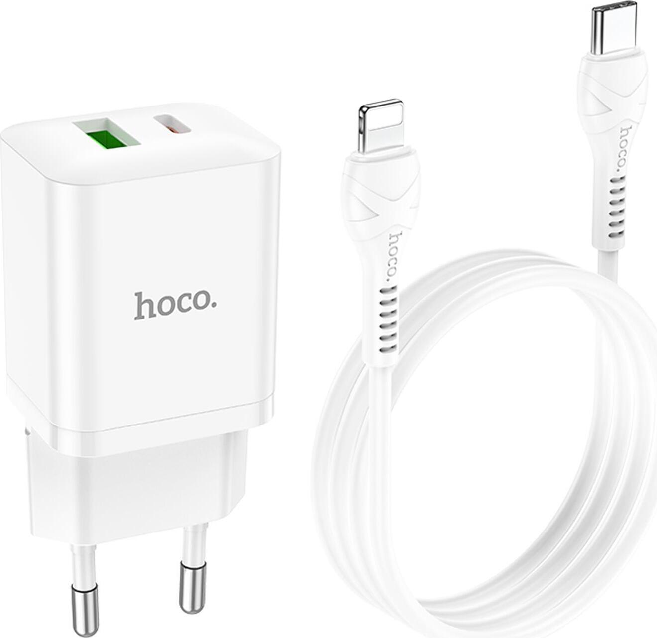 Hoco N28 PD20W + USB-C iPhone iPad iPod kábel QC 3.0 Rýchla nabíjačka Napájacia zástrčka Rýchlonabíjací napájací adaptér biely