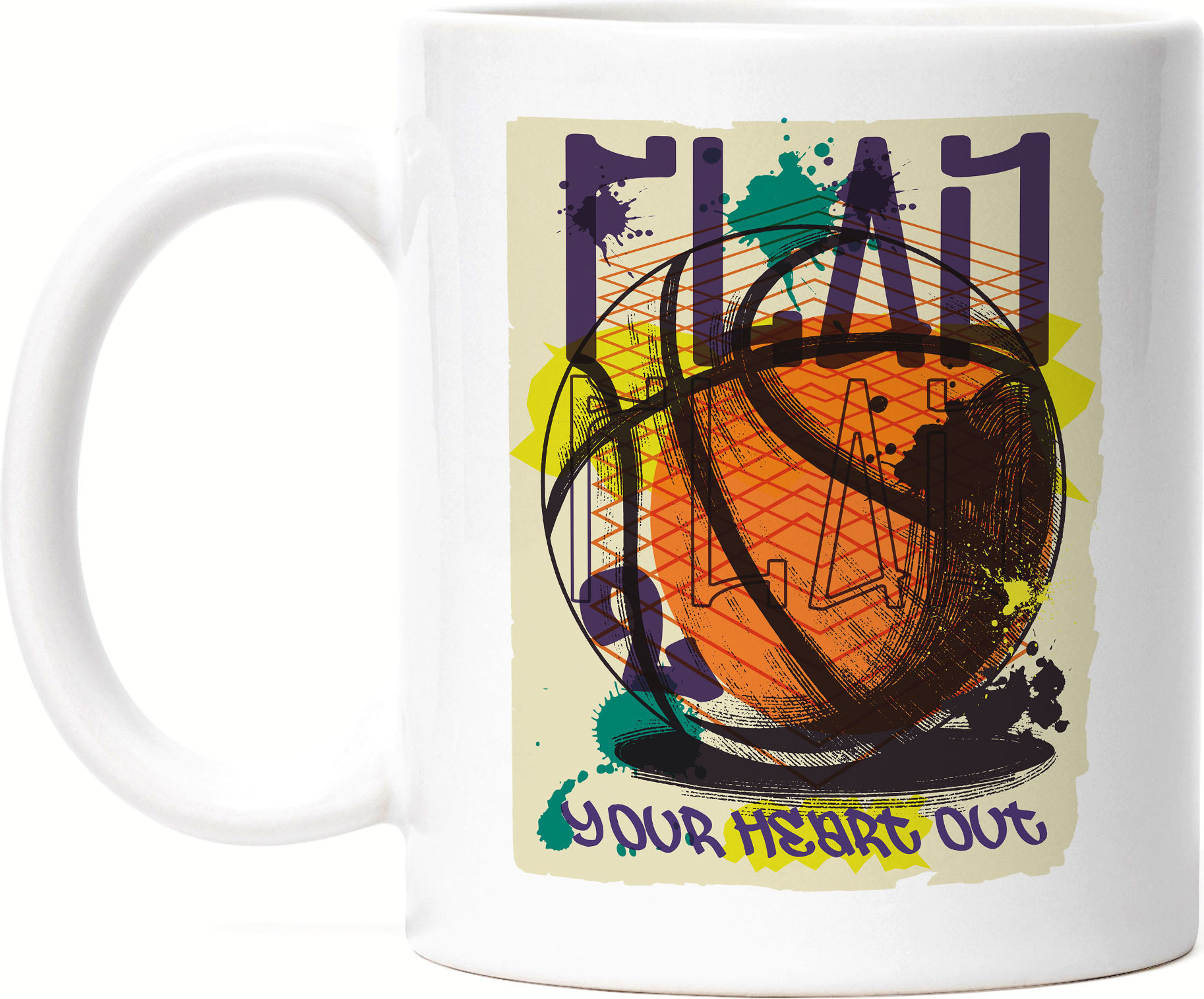 Hey!Print Basketball Tasse Weiß Leben Mannschaft Spieler Korb Teamsport Gewinner Ballsport Jersey Team Mannschaftssport HP-1792-T