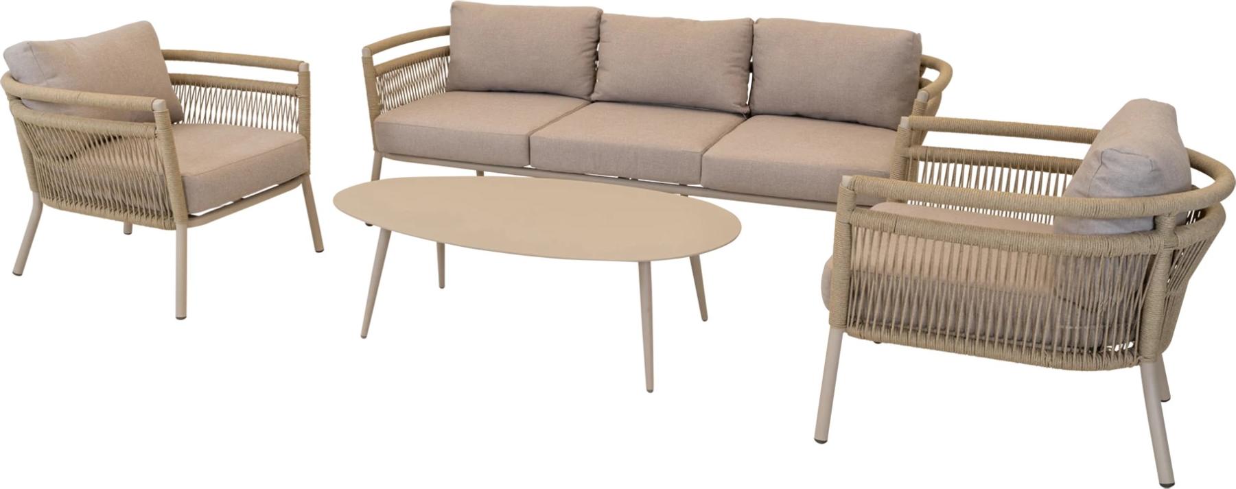 Lounge set - Béžové lano - Hliníkový rám - 3-dielny