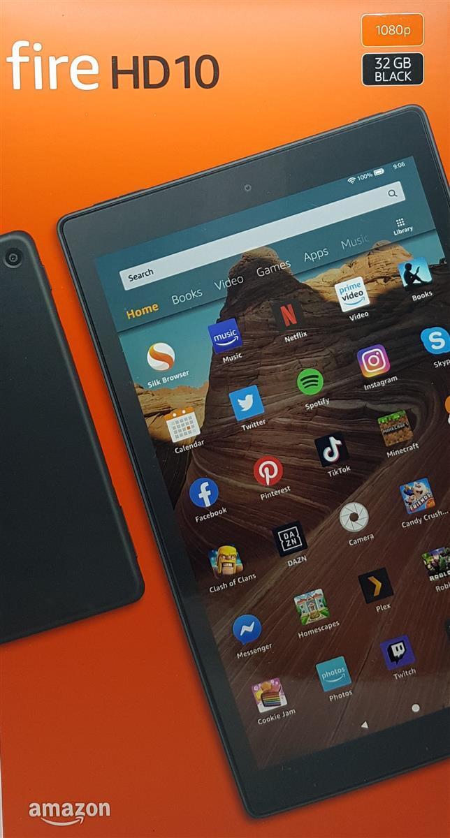 Amazon Fire HD 10 Tablet (2019), 32 GB, Octa-Core, 2GB RAM, mit Spezialangeboten, Schwarz, generalüberholt