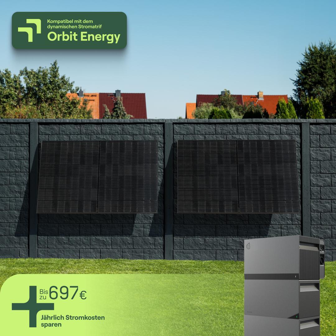 Priwatt Balkonkraftwerk für Fassade mit 2 Modulen & Speicher Avocado Orbit M (6,33 kWh) - 5m Anschlusskabel - priWall Duo SW11355.2