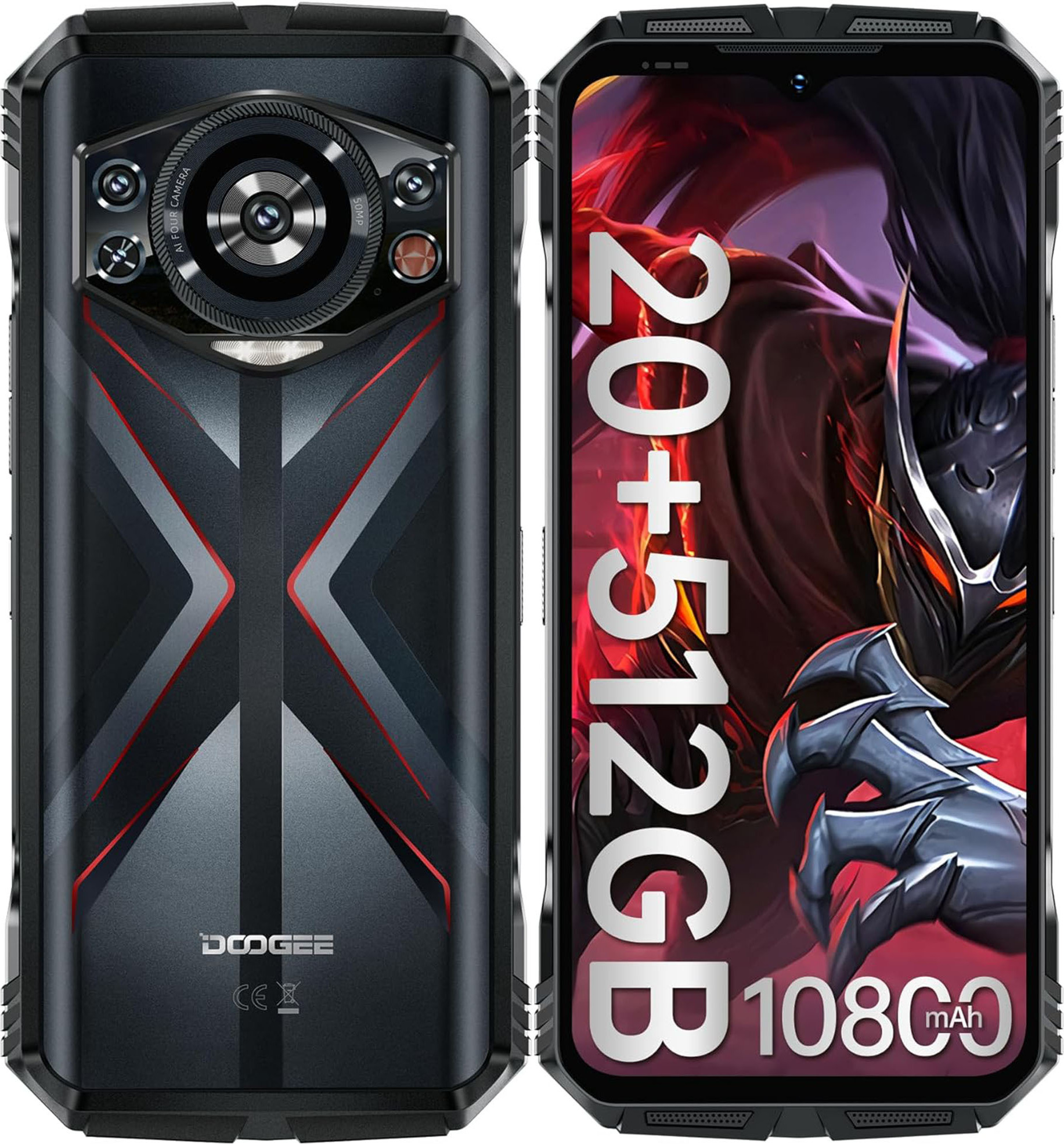 DOOGEE S118 Outdoor Smartphone Android 14 (2024) 20GB RAM+512GB ROM Outdoor Handy Ohne Vertrag 10800mAh 6,58 "FHD+ 120Hz IP68 4G Dual SIM NFC, Rot