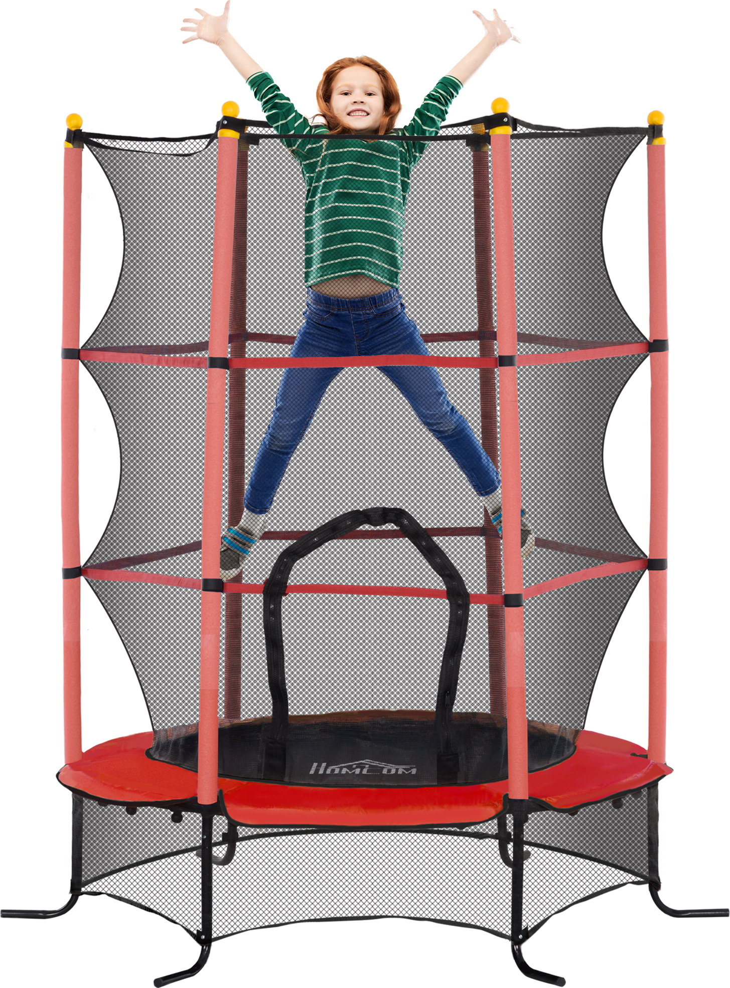 HOMCOM detská trampolína Ø163 cm, trampolína s bezpečnostnou sieťou, kryt okraja, záhradná trampolína pre deti od 3 do 10 rokov, max. zaťaženie 50 kg, červená