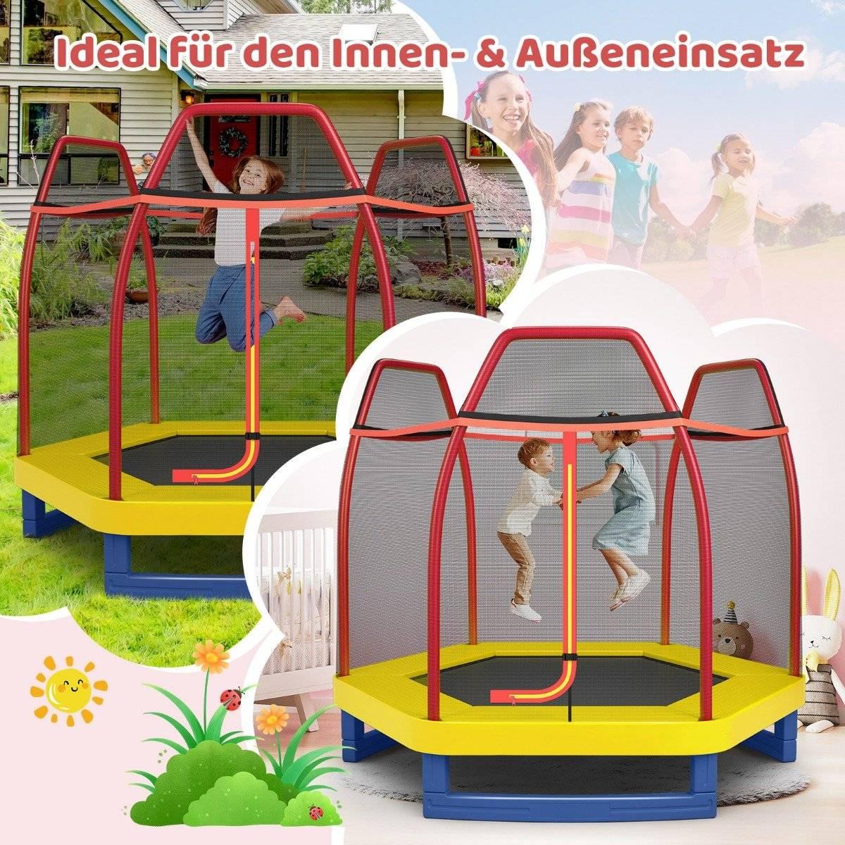 Záhradná trampolína Ø223cm s bezpečnostnou sieťou vnútorná/vonkajšia trampolína pre deti oranžová