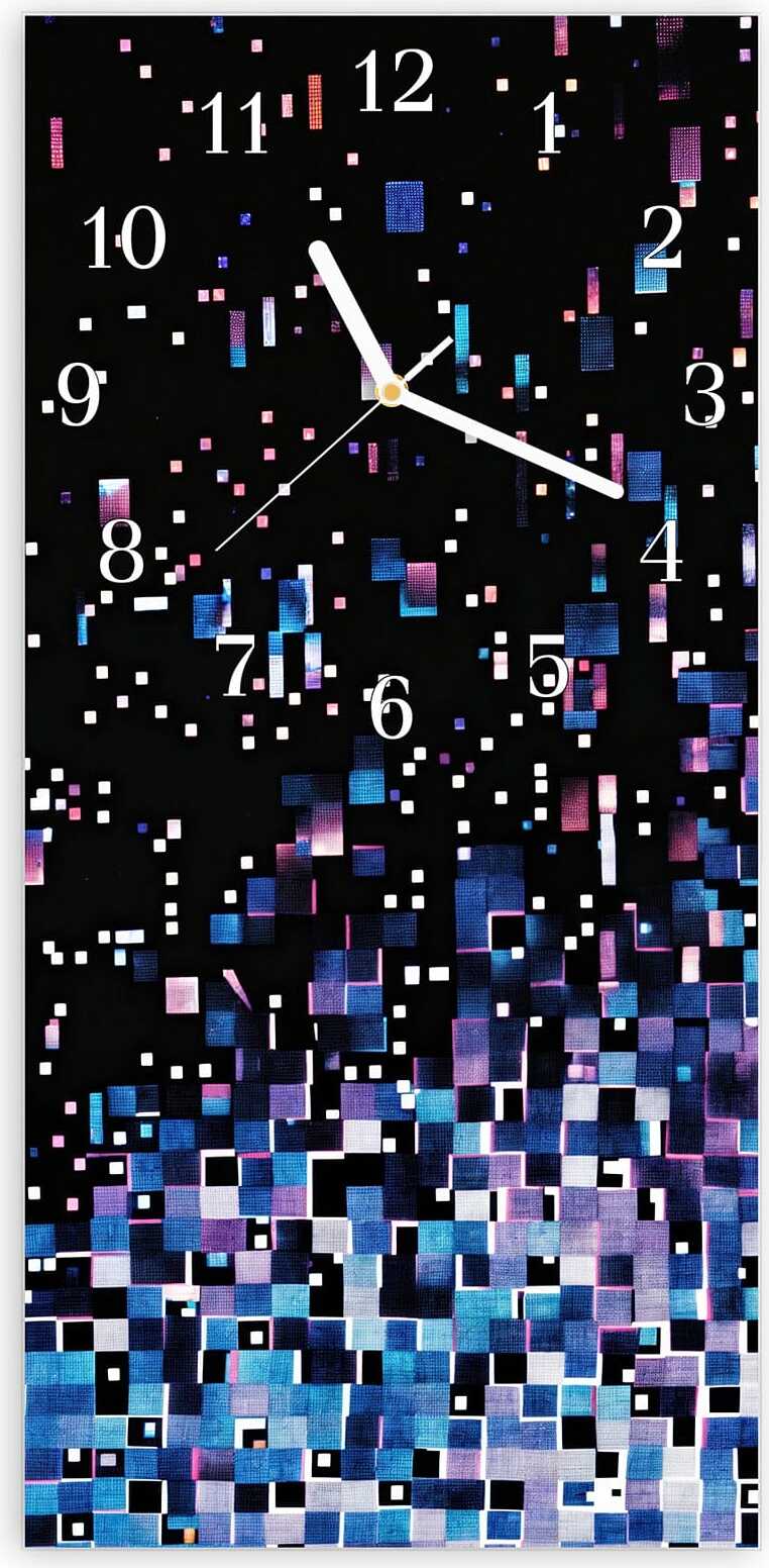 Primedeco Wanduhr aus Glas mit Motiv Pixelmuster- 30 x 60 cm - inkl. Aufhängesystem