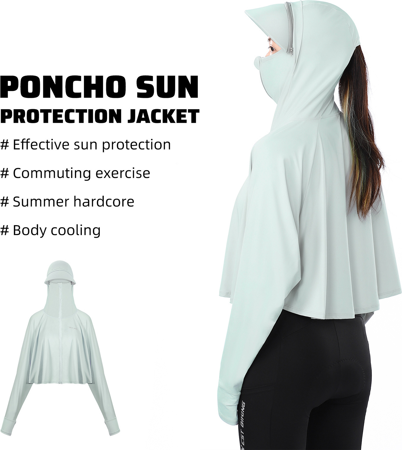 Lixada Sonnenschutzkleidung, Sommer-Eisseide-Langarm, Sonnenschutz-Hoodie, Outdoor-Angelkleidung, Laufende Sonnenschutzkleidung, atmungsaktiv, L-Größe, grün