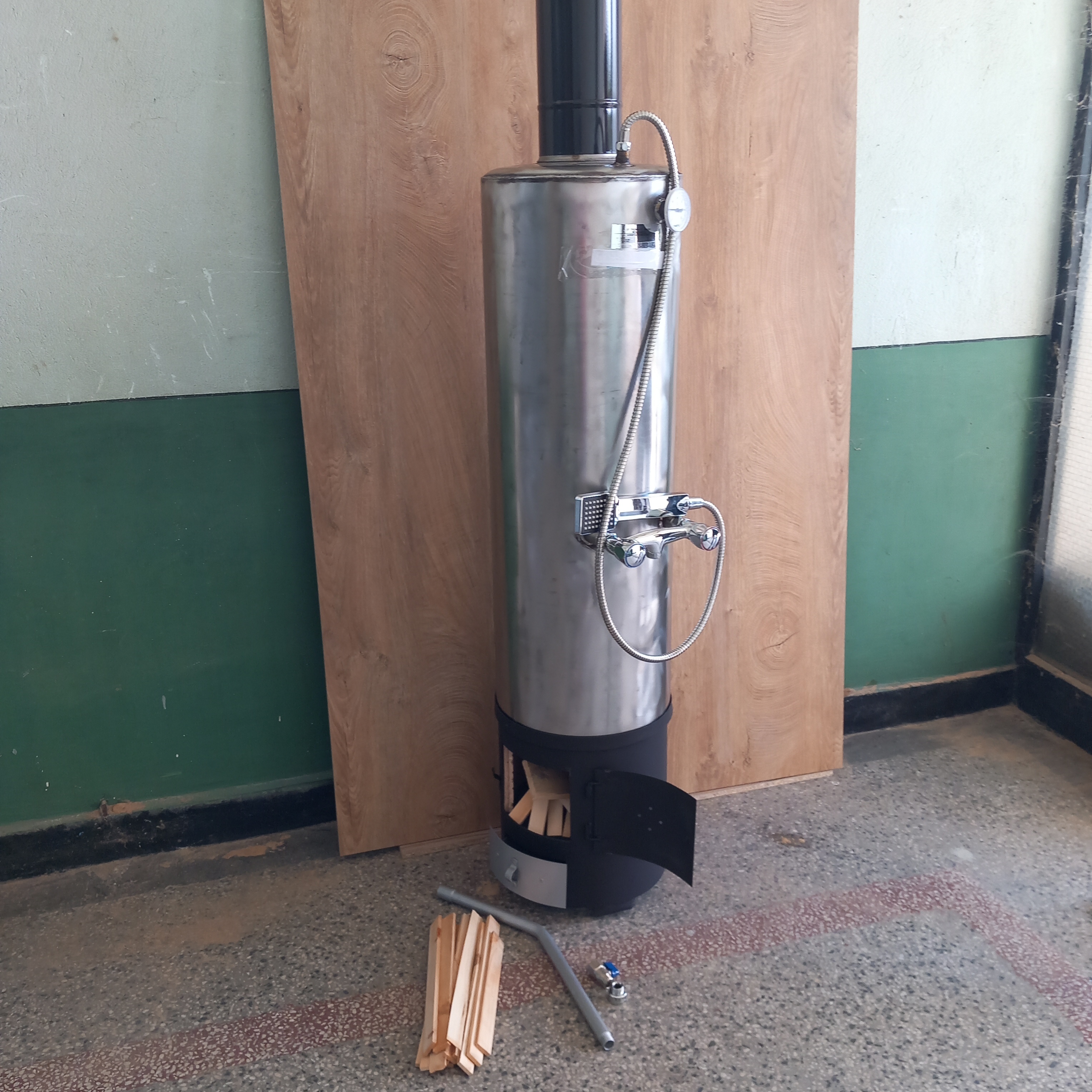 tussima Warmwassergerät EDELSTAHL Badezimmer Holz Boiler 80l Gartendusche mit Armatur