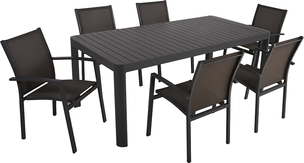 Gartenmöbel Tischgruppe, 7-tlg. in anthrazit mit Ausziehtisch, MAINAU-120