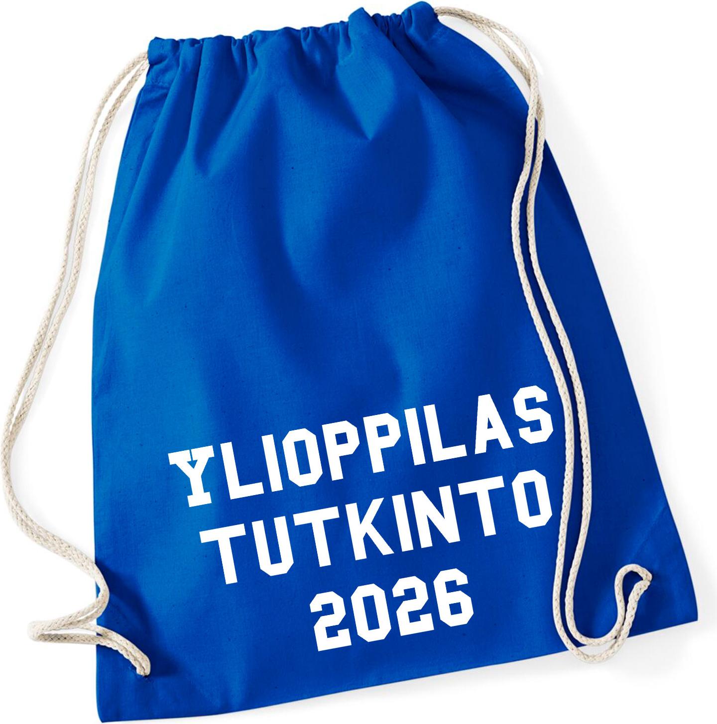 Hellweg Druckerei Huuraa Turnbeutel Ylioppilastutkinto 2026 Abschluss Finnland 12 Liter Bright Royal Baumwolle Rucksack Geschenkidee 3912TB-BROY