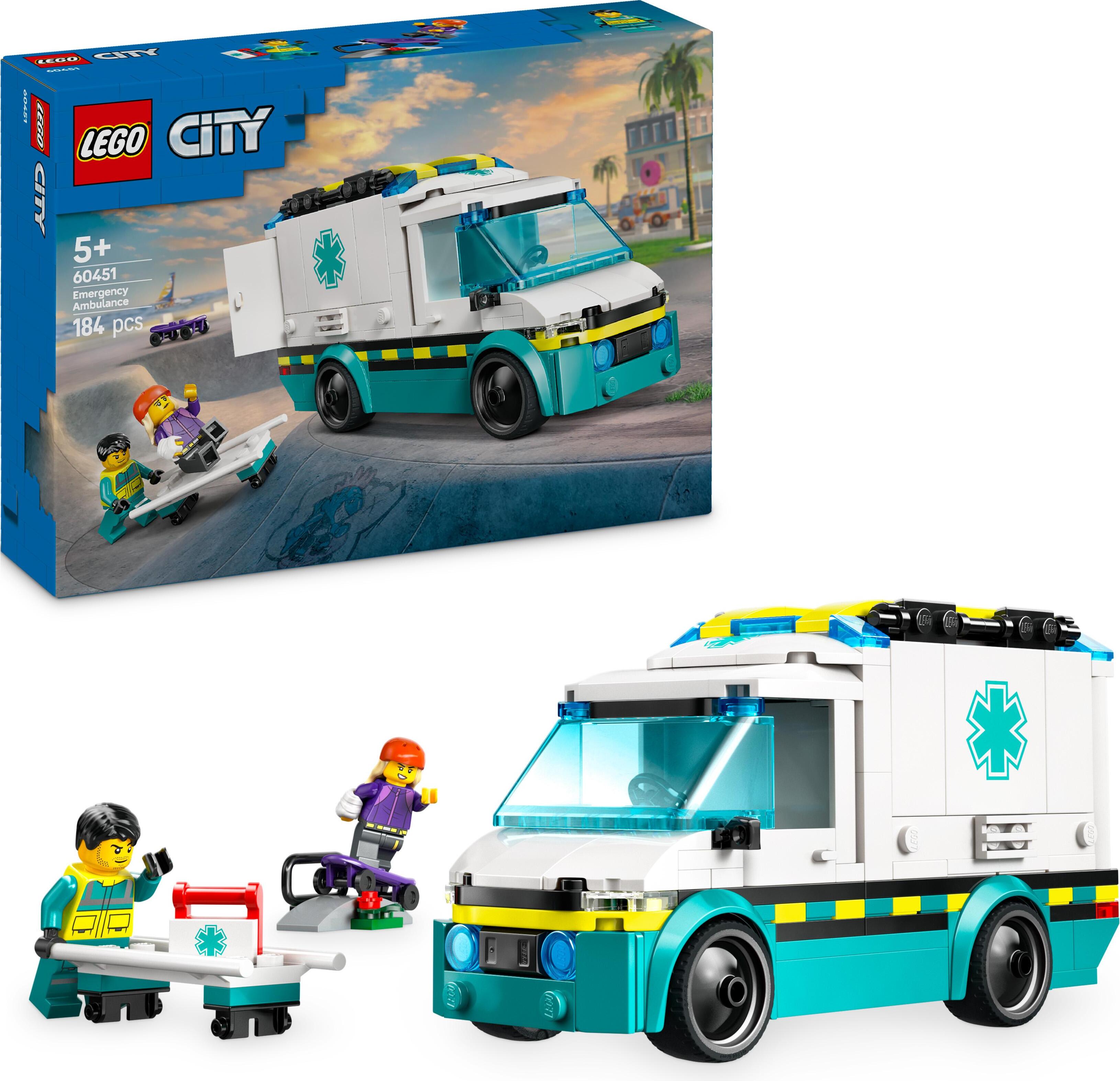 LEGO City Ambulancia - Hračka s 2 minifigúrkami (skateboardista a vodič) - Vzdelávacia hračka pre chlapcov a dievčatá od 5 rokov - Nápady na darčeky k narodeninám a sviatkom 60451