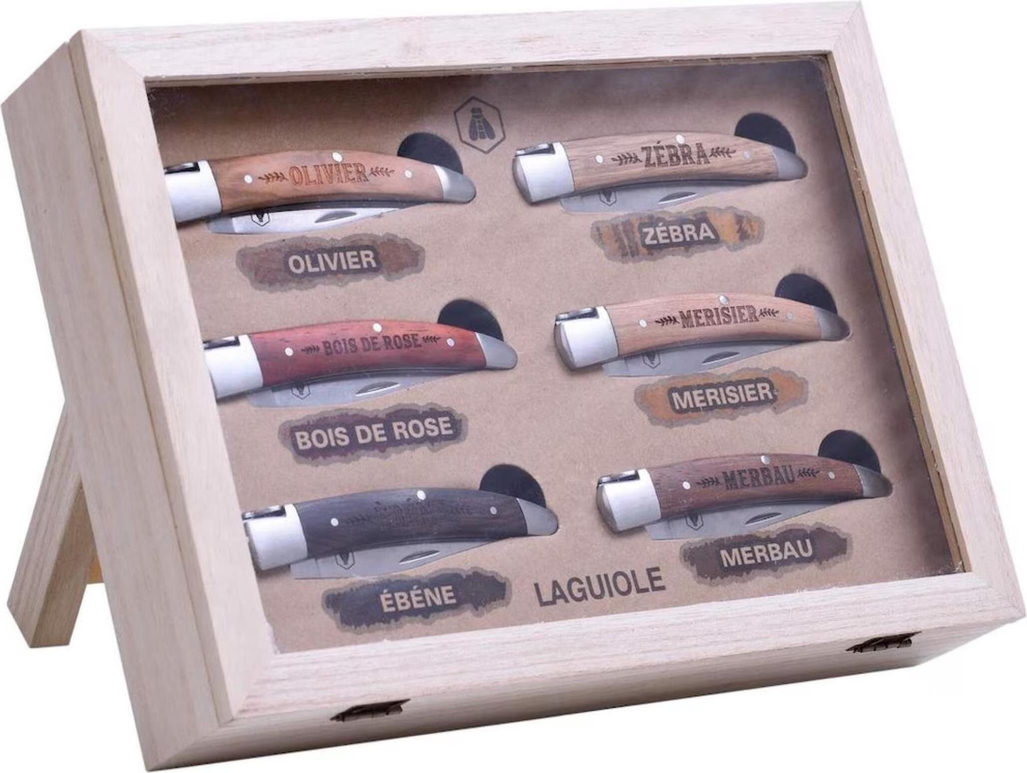 YCFUN Laguiole - Set von 6 klappbaren Messern Holz