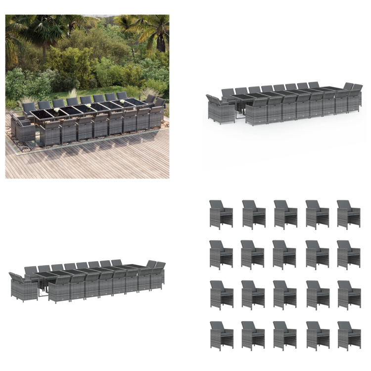 vidaXL 21-dielny záhradný jedálenský set s vankúšmi poly ratan sivý - Záhradný jedálenský set - Vonkajší jedálenský set - Záhradný jedálenský set - Záhradné jedálenské sety