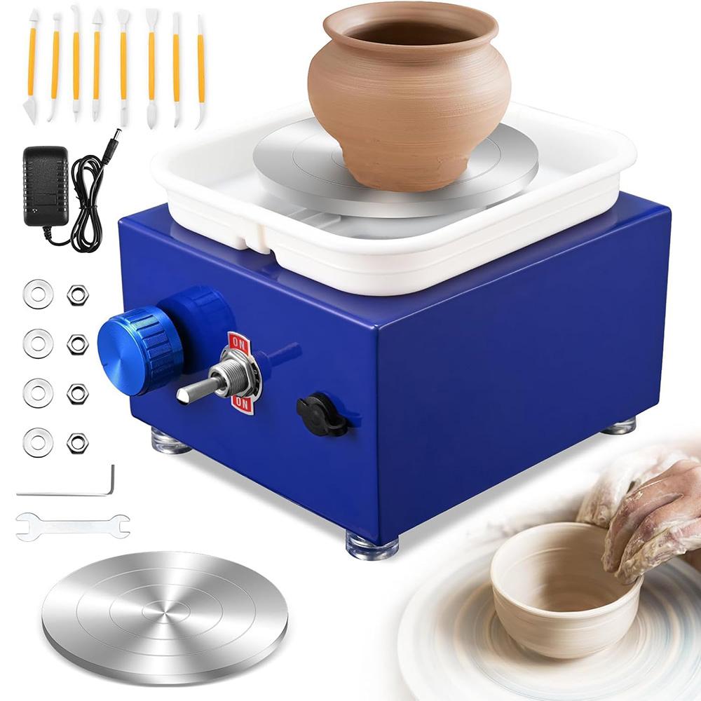 COOAU Mini Töpferscheibe, Elektrische Töpferscheibe, DIY Keramikarbeiten, Töpfermaschine, 2000RPM Metall-Drehteller Töpferscheibe für Töpfer-Heimwerker blau TY1002