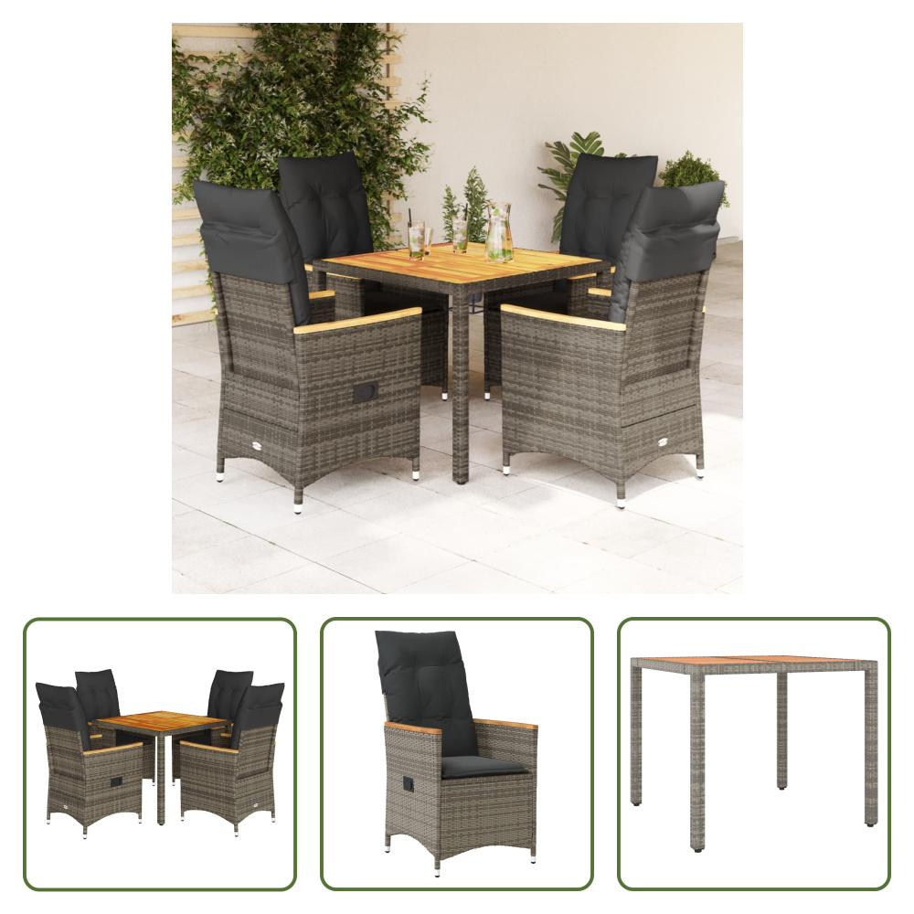 The Living Store 5-dielny záhradný jedálenský set s vankúšmi sivý polyratan