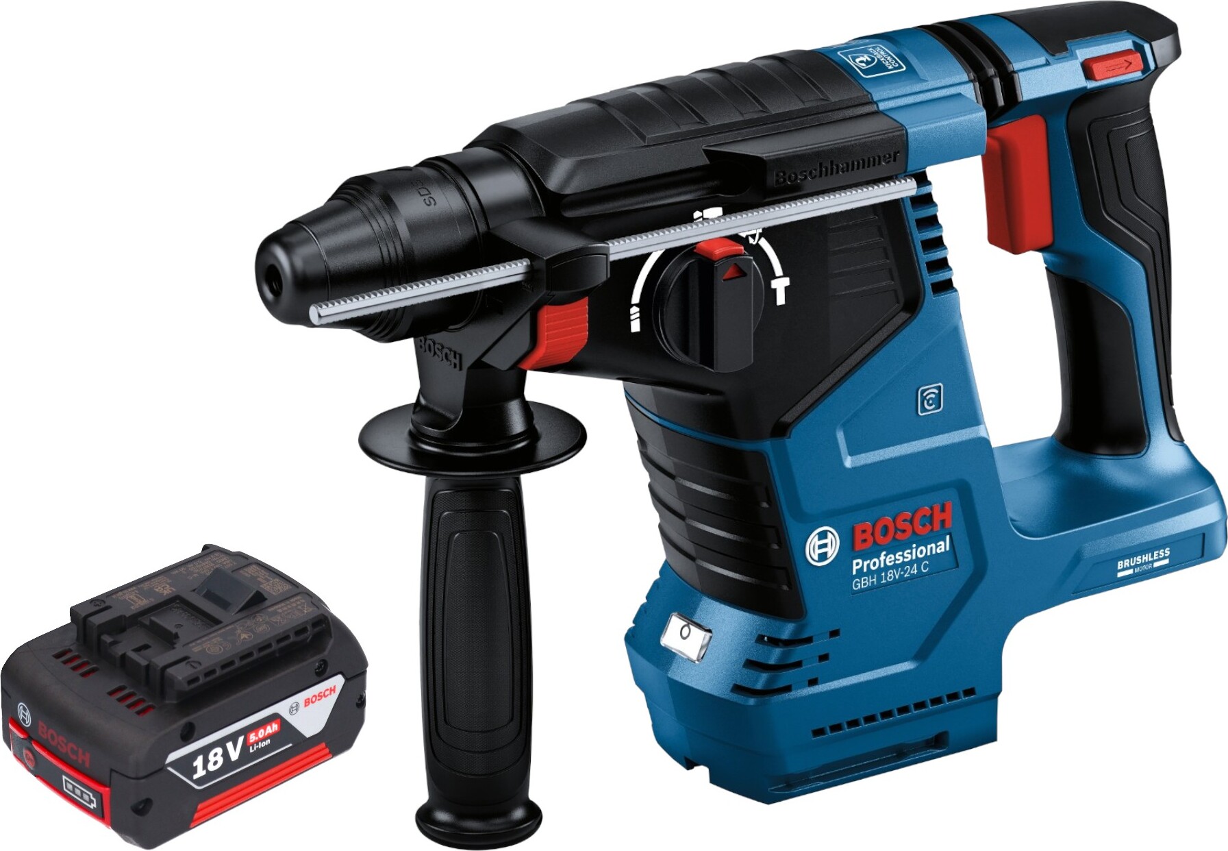 Bosch GBH 18V-24 C Profesionálne akumulátorové rotačné kladivo 18 V 2,4 J Bezkartáčové SDS plus + 1x akumulátor 5,0 Ah - bez nabíjačky