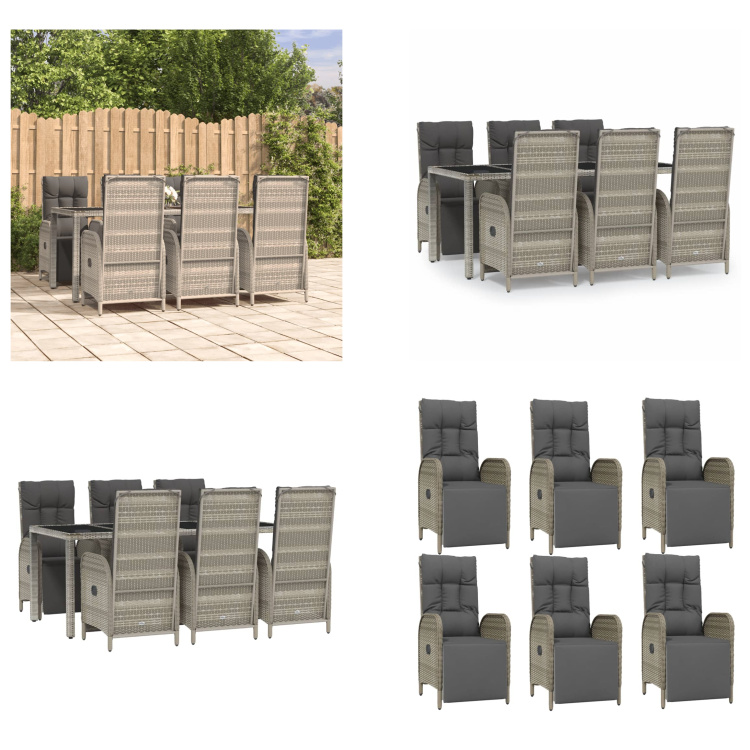 vidaXL 7-dielny záhradný jedálenský set s vankúšmi sivý polyratan - Záhradný jedálenský set - Záhradné jedálenské sety - Jedálenský set - Jedálenský set terasa