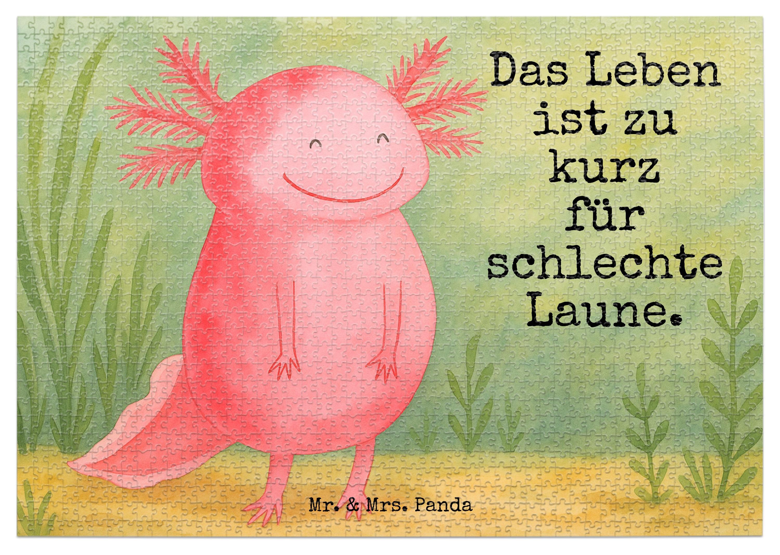 Mr. & Mrs. Panda Puzzle Axolotl Glücklich Design 1500 Teile - Weiß - Geschenk, Legespiel, gut Gelaunt, 500, Motivation, 2000, Lurch, Lebensfroh, 1000, Motivationsspruch PD-1925150-STANDARD