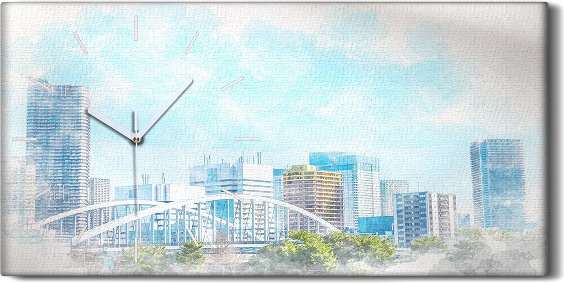 coloray Wanduhr Bürouhr Leinwand Bild 60x30 Landschaft Tokio Asien Stadt Zeichnung - weiße Hände zch-60x30-240494452-b