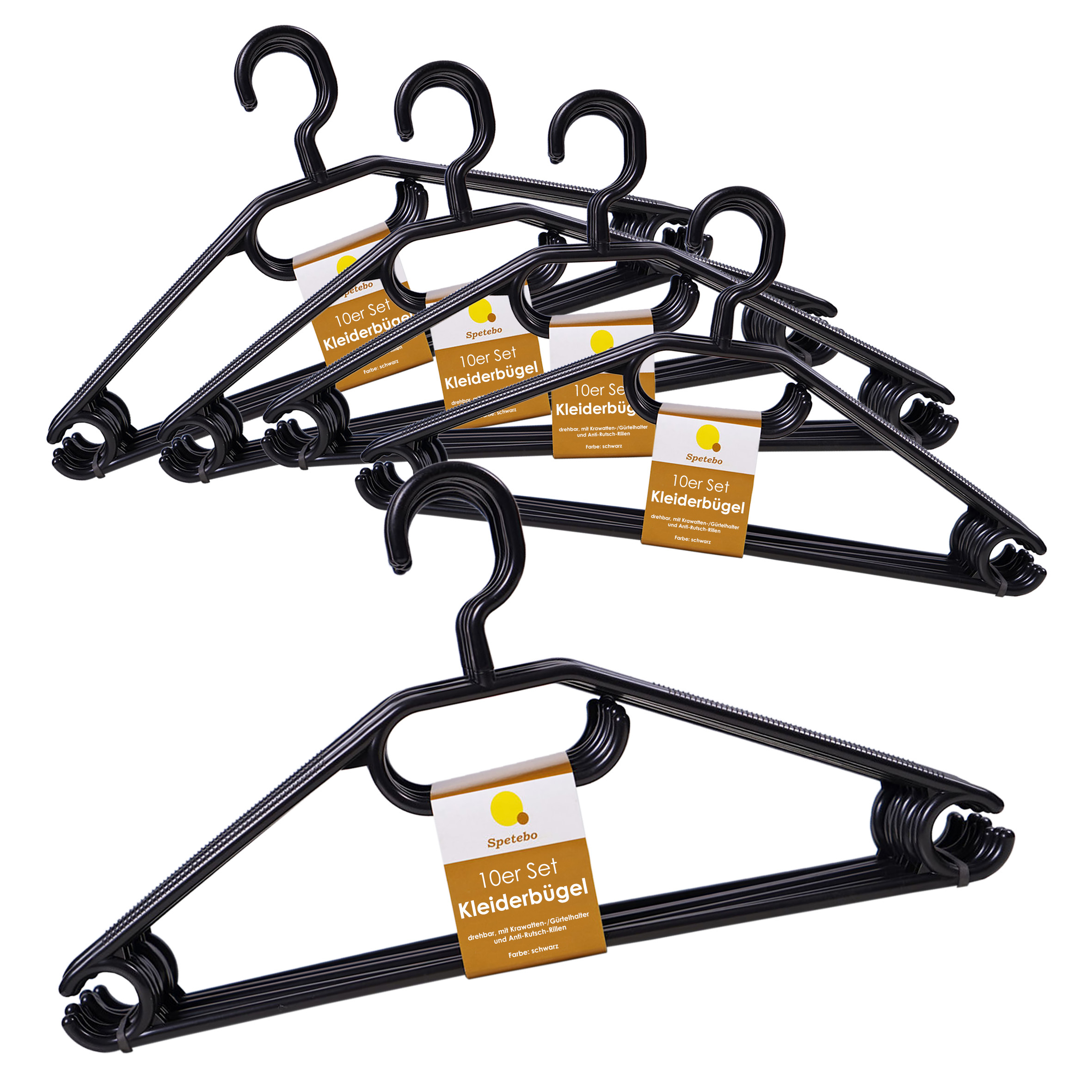 50x Kunststoff Kleiderbügel Schwarz - 47cm Platzsparend