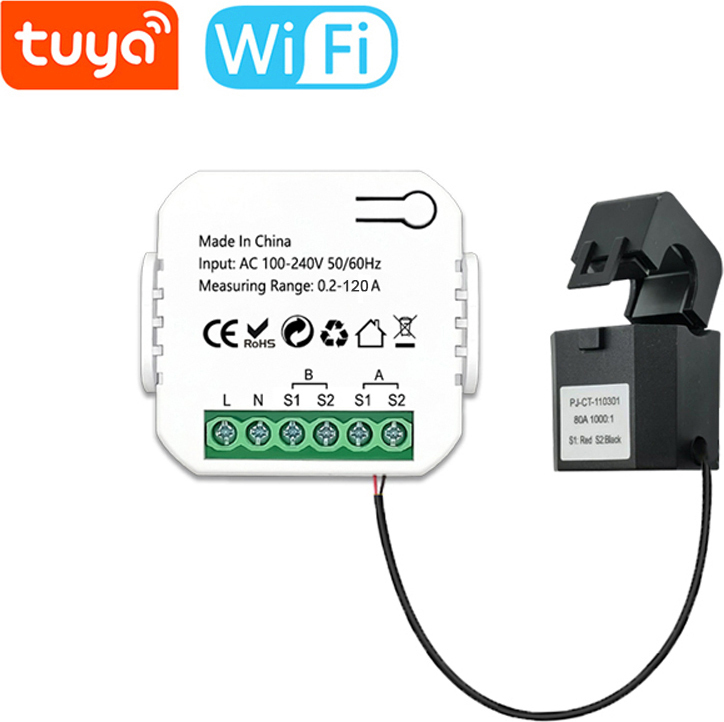 Aibecy Tuya WiFi Stromspannungsmesser App Tägliche und monatliche Abfrage des Gesamtstromverbrauchs mit Leistungseinstellungsfunktion, 1CT
