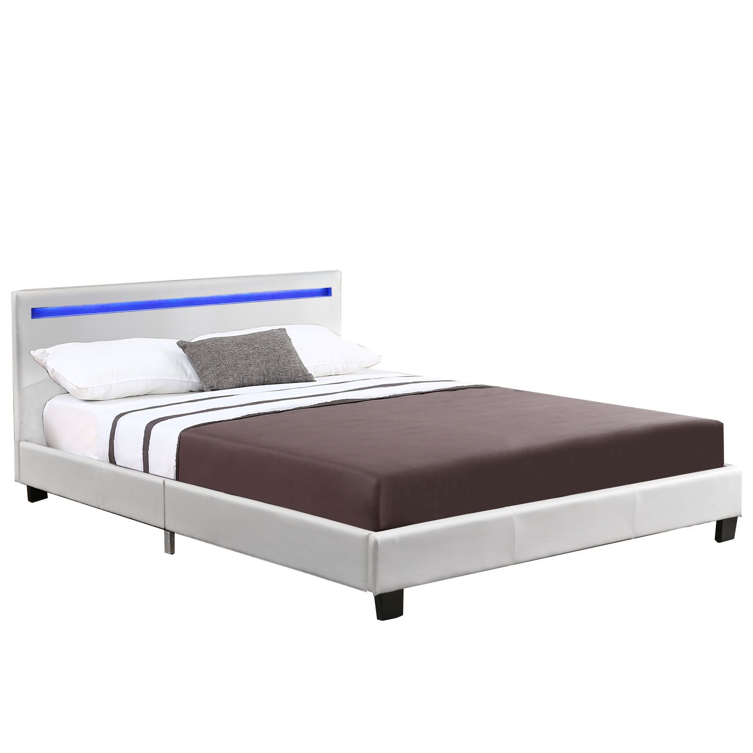 LED-Beleuchtung Lattenrost & Kopfteil — Bett aus Holzgestell & Stoff-Bezug Juskys Polsterbett Verona 90x200 cm grau mit Matratze — Einzelbett
