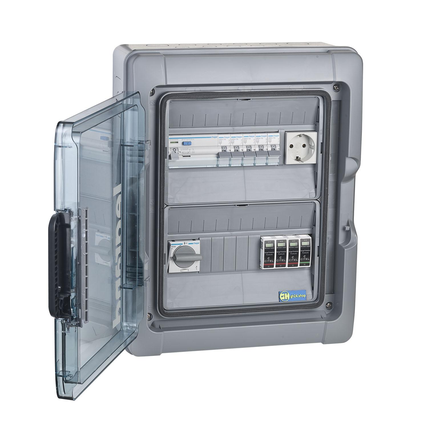 Sicherungskasten Feuchtraum IP65 2-reihig fertig verdrahtet mit Einbaugeräten