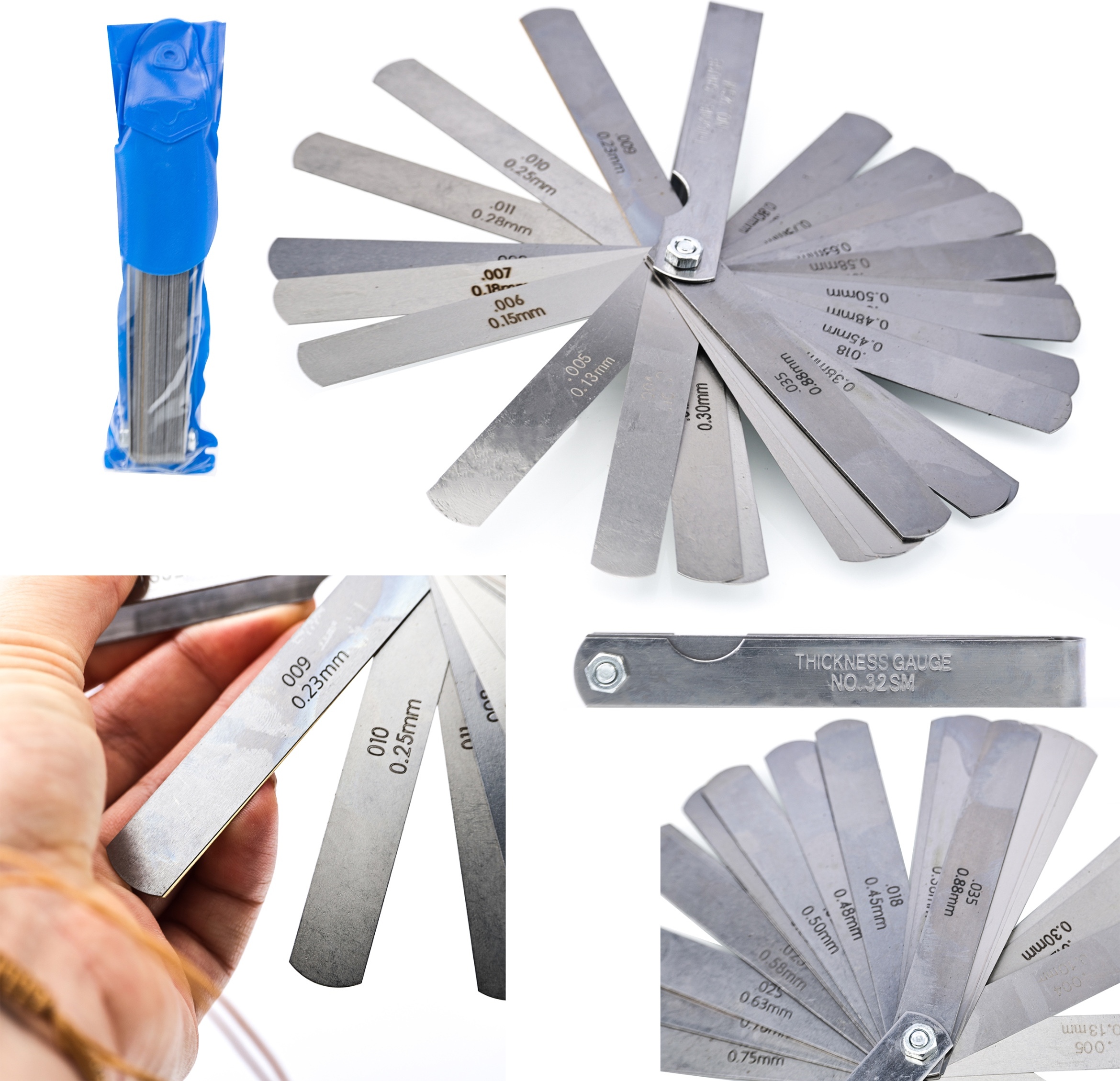 Elstahl 32 Klingen 0,04–0,88 mm Fühlerlehre metrischer Spaltfüller Dickenlehre zur Messung von Messwerkzeugen  1420