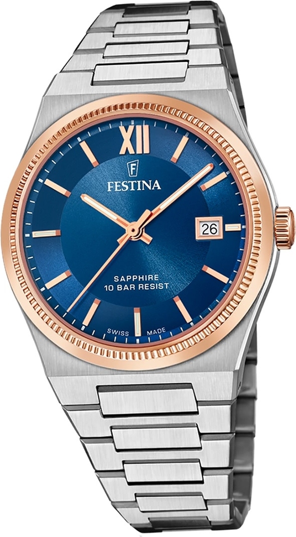 Festina pánske hodinky z ušľachtilej ocele strieborné Festina Swiss made náramkové hodinky D2UF20036/2