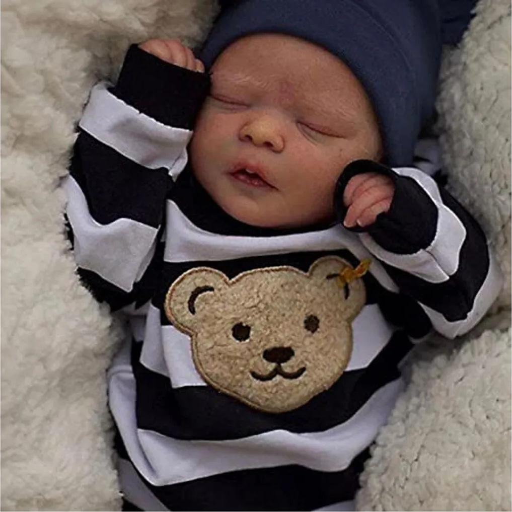 mc star 40cm Reborn Baby Simulation Baby Wiedergeborene Puppe Neugeborene Puppe Gestreifter Bär Wiedergeborene Puppe