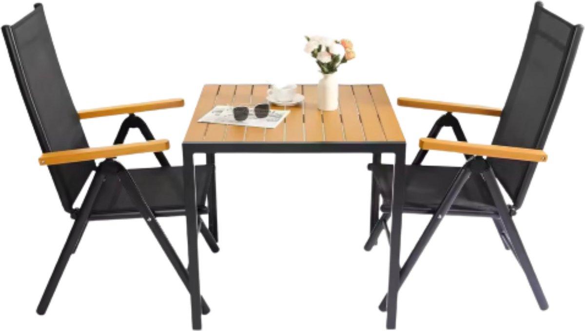 Balkónový set 3-dielny – hliníkový záhradný stôl s 2 skladacími stoličkami – 7-stupňovo nastaviteľné operadlo – balkónový nábytok Lounge set