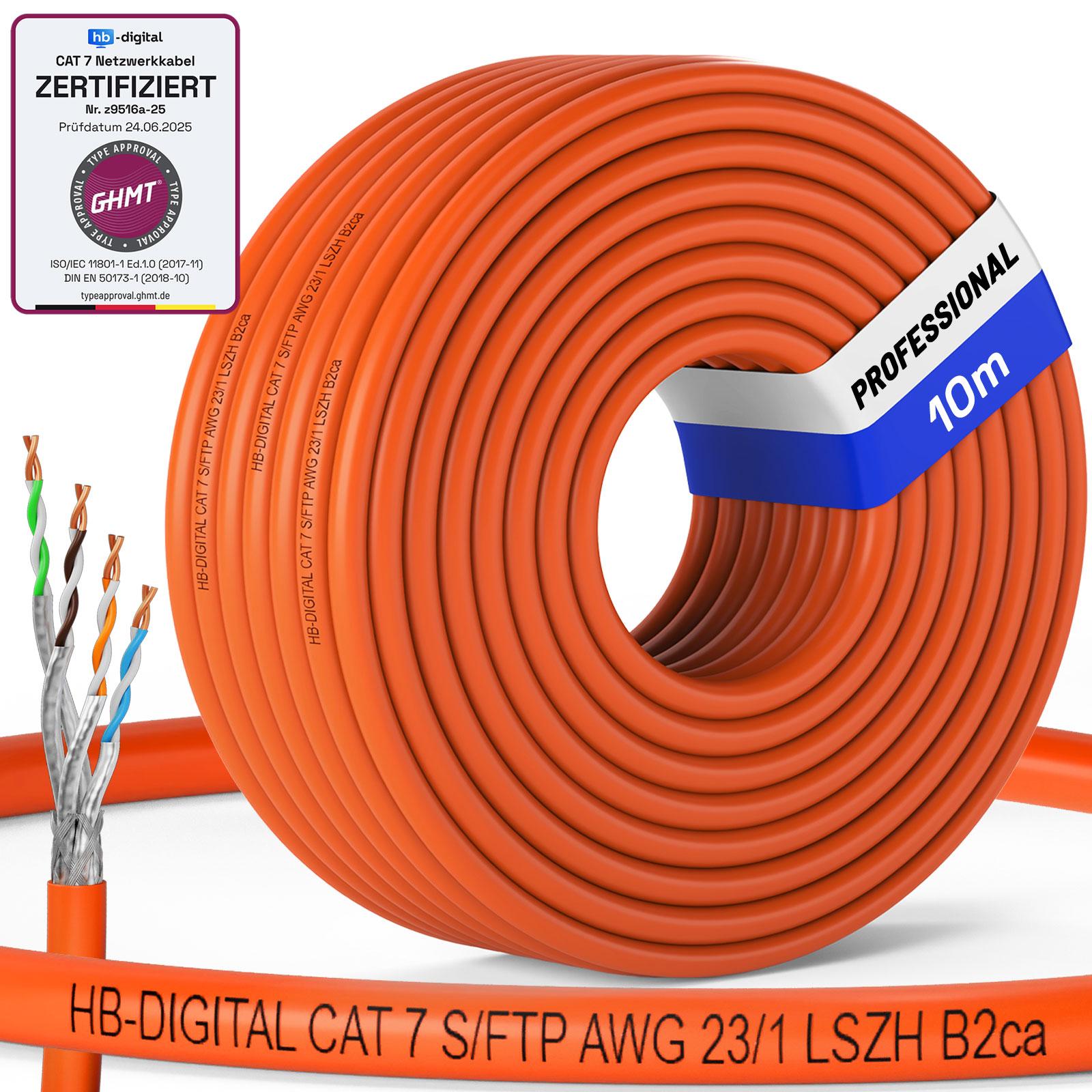 hb-digital CAT 7 Kabel PRO S/FTP PiMF AWG23/1 LSZH B2ca GHMT PoE++ Netzwerkkabel professional 10m