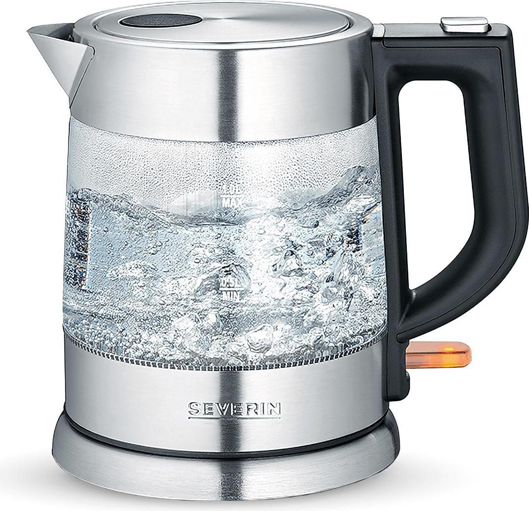 SEVERIN Glas-Wasserkocher WK 3468 aus Edelstahl, gebürstetschwarzsilber Wasserkocher Wasserkocher Mit Temperatureinstellung Wasserkocher Edelstahl Wasserkocher Glas 10003468000