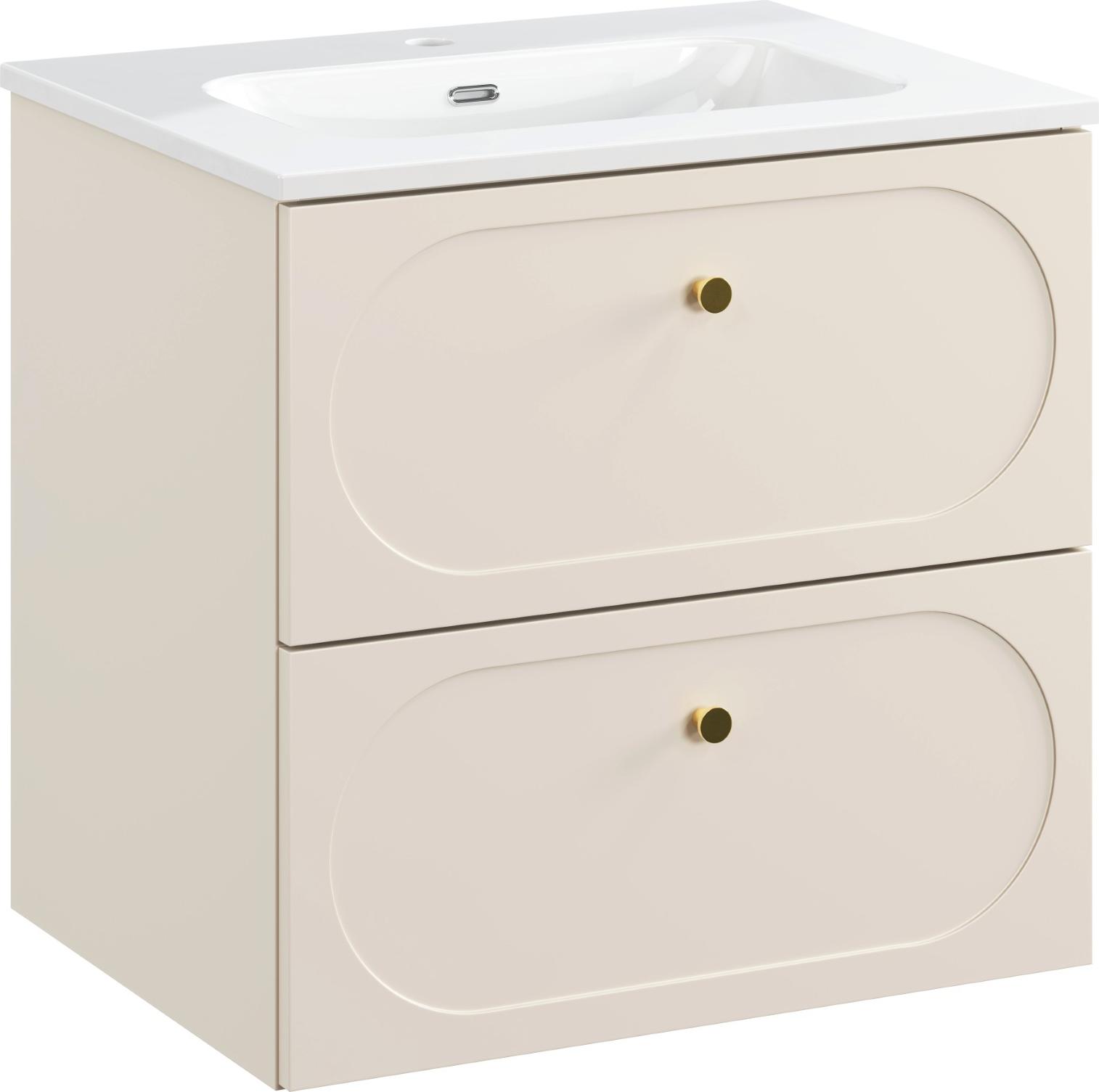 Badezimmerschrank 60 Cm Donna Sand Mit Keramikwaschbecken