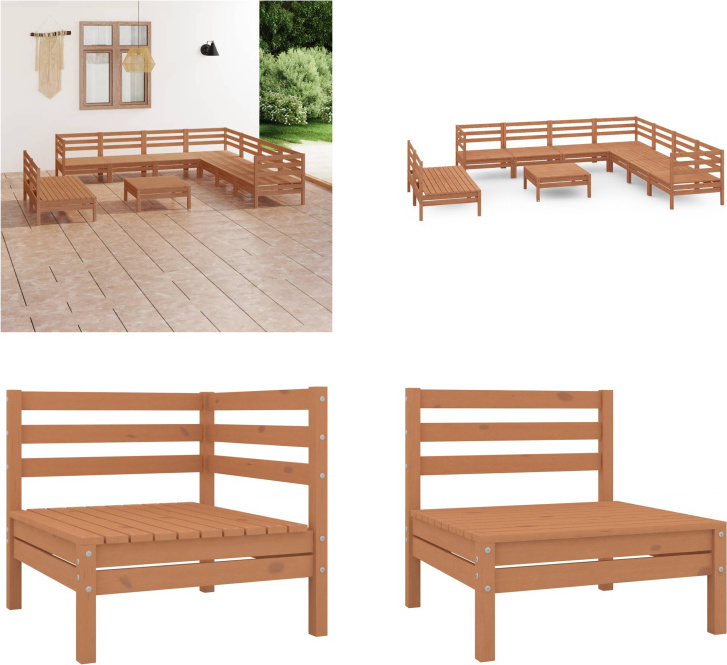 vidaXL 10 ks záhradná obývacia súprava z masívneho dreva borovice medovo hnedá - záhradná obývacia súprava - vonkajšia obývacia súprava - drevená pohovka - drevená záhradná pohovka