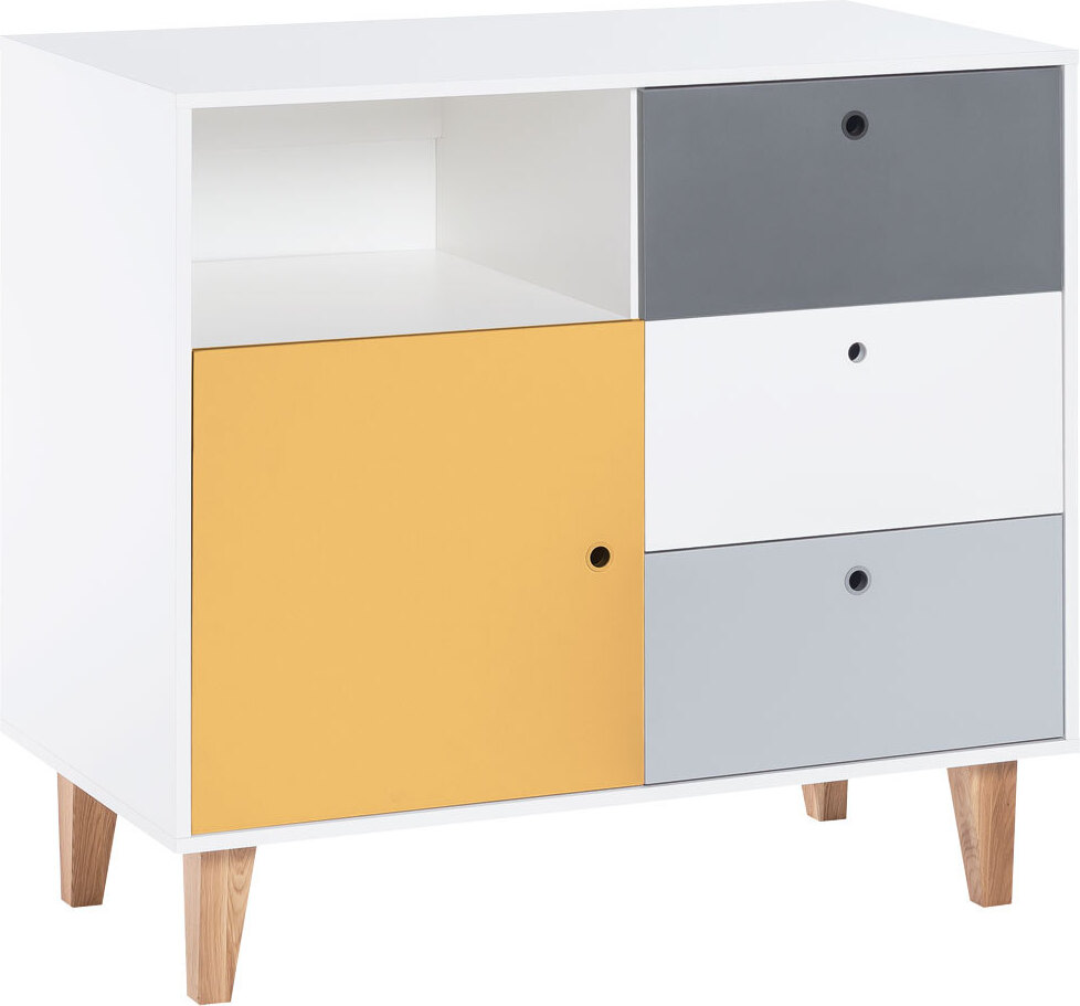 Steiner Shopping Jugendzimmer - Kommode Syrina 03, Farbe: Weiß / Grau / Gelb - Abmessungen: 97 x 104 x 55 cm (H x B x T)
