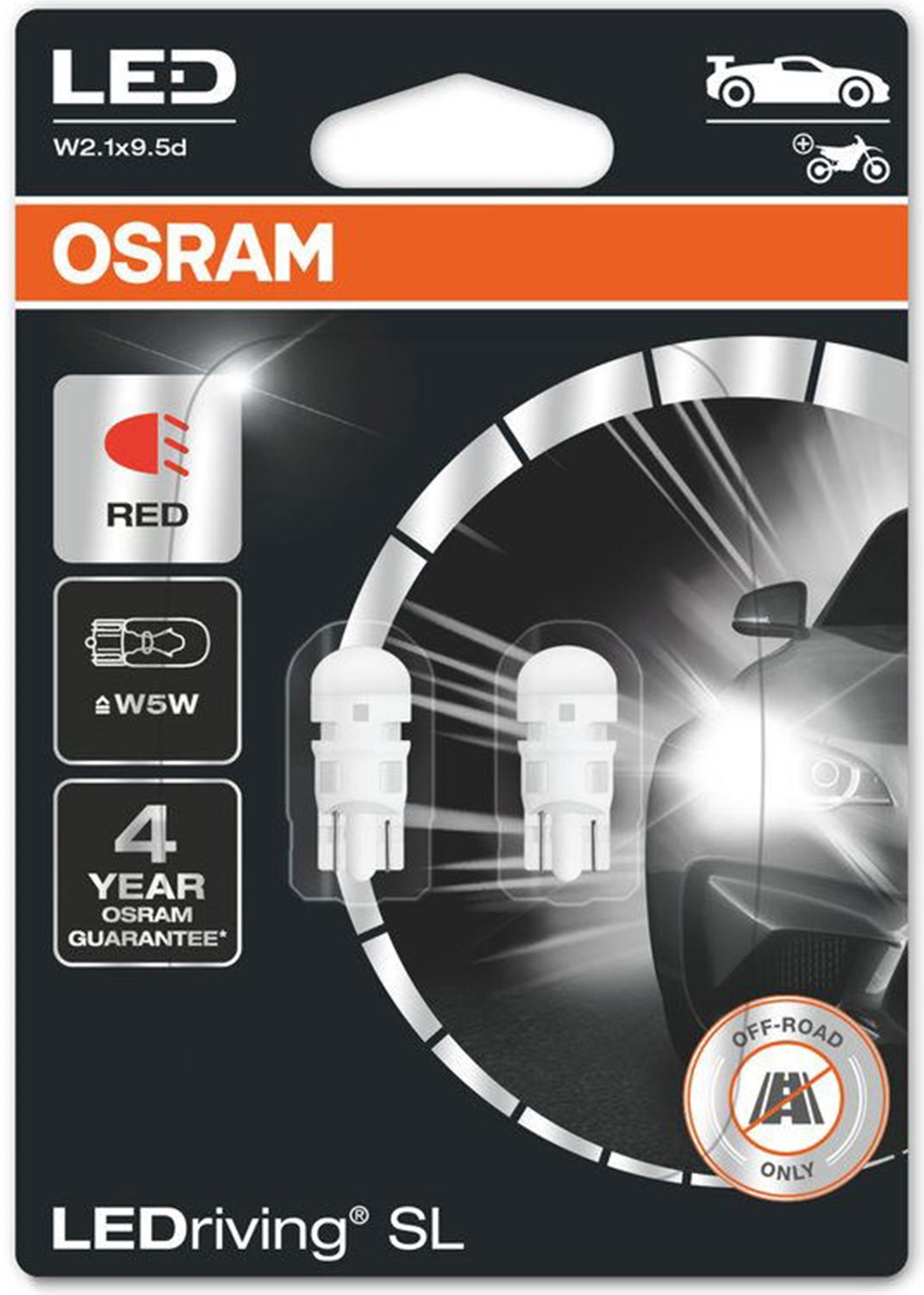 OSRAM LEDriving SL W5W Rot 12V zwei Stück in einer Packung 2825DRP-2BL