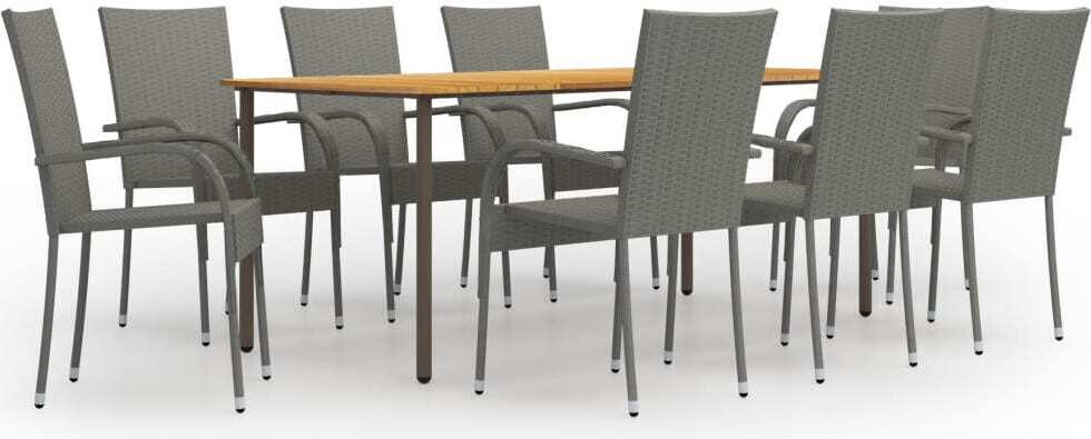 The Living Store 9 ks. Záhradný jedálenský set Poly ratan sivý