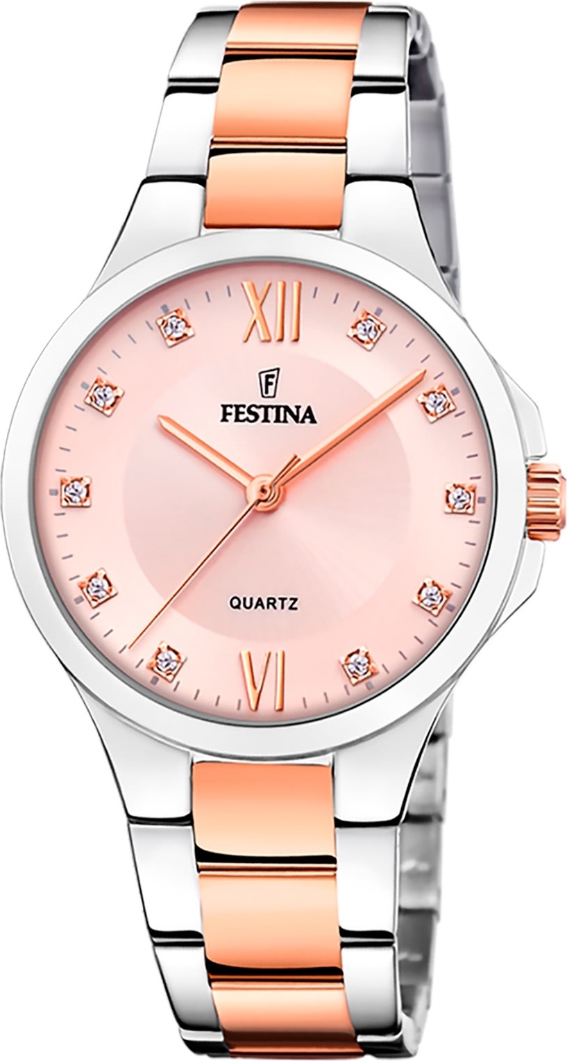 Festina dámske náramkové hodinky z nehrdzavejúcej ocele strieborné ružové príležitostné D2UF20612/2