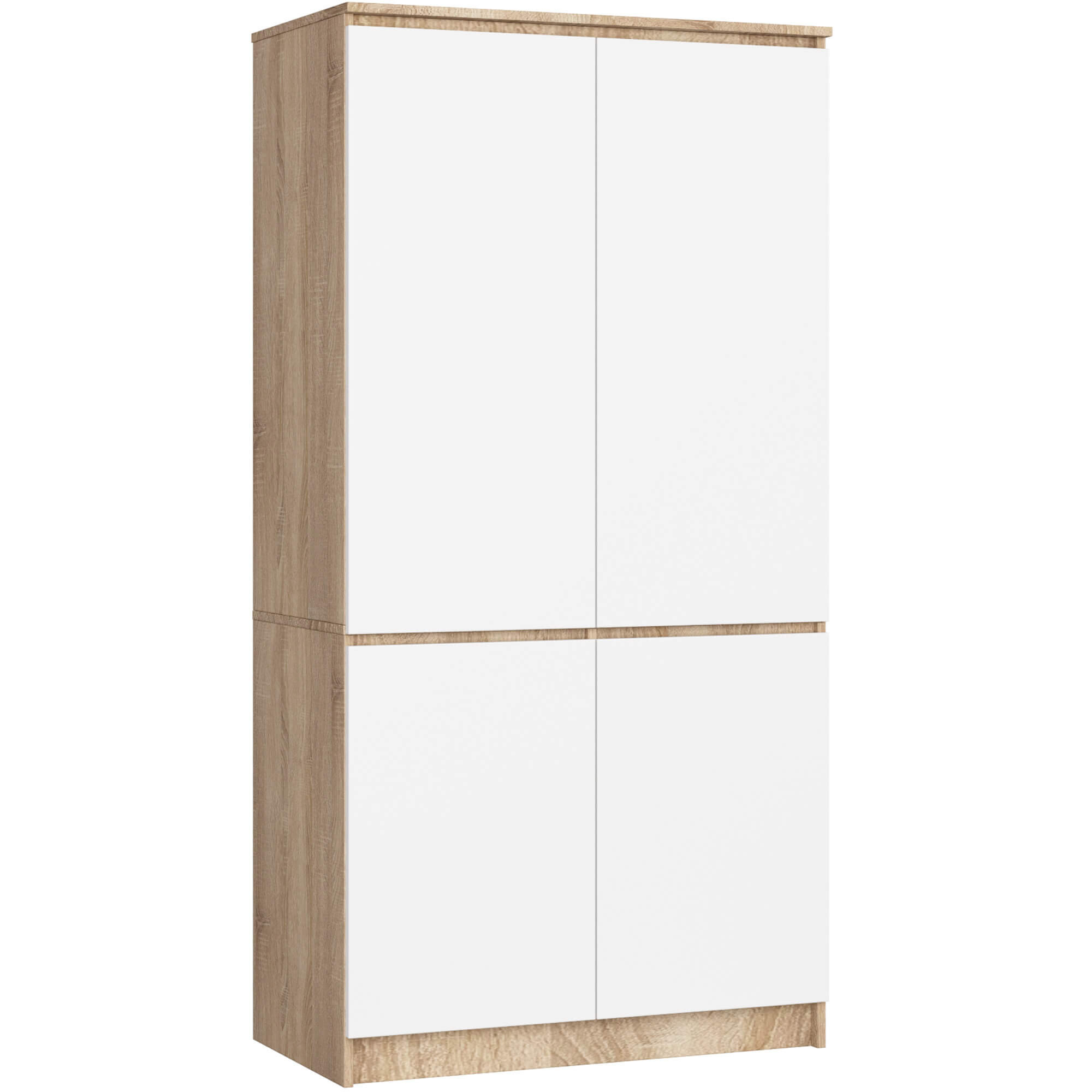 Kleiderschrank AKORD S90 Sonoma Eiche, Weiß 90 cm 4 Türen 4 Regalböden B90xH180xT51 cm SP0PSYSS904DSONBIA010